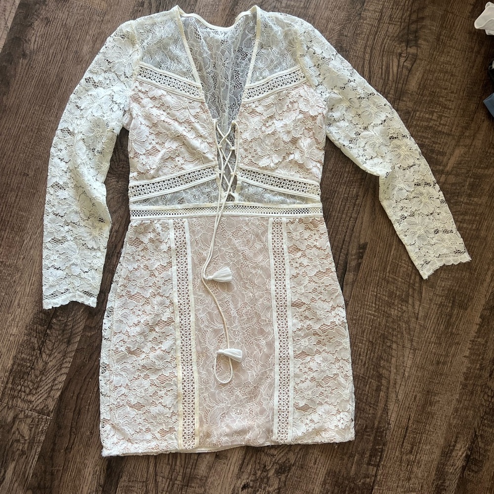 Express Cream Lace Overlay Dress
